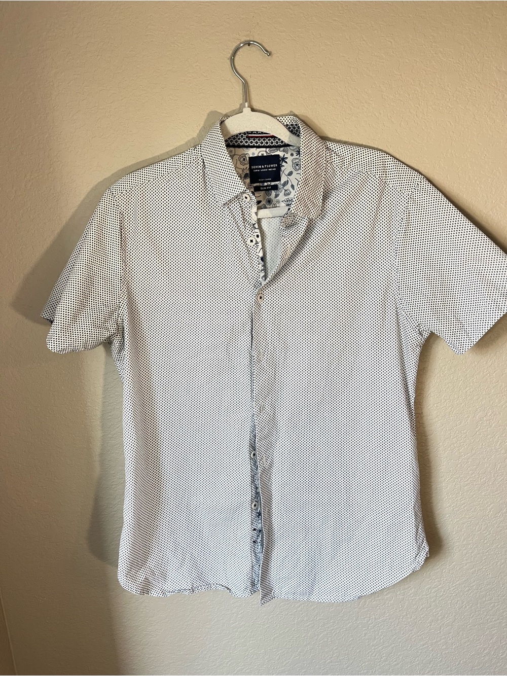 Denim & Flower Ricky Singh Slim Fit Button Down Shirt Medium White Blue Resort